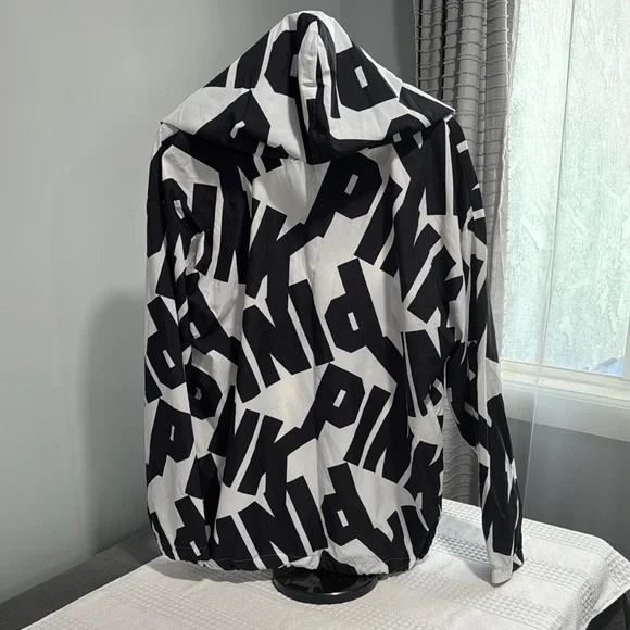 PINK Victoria's Secret Black and White Hoodie WinBreaker not sizes on tag - Picture 2 of 11